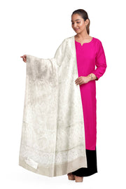 Muslin silk dupatta in white with all over jamdani weave