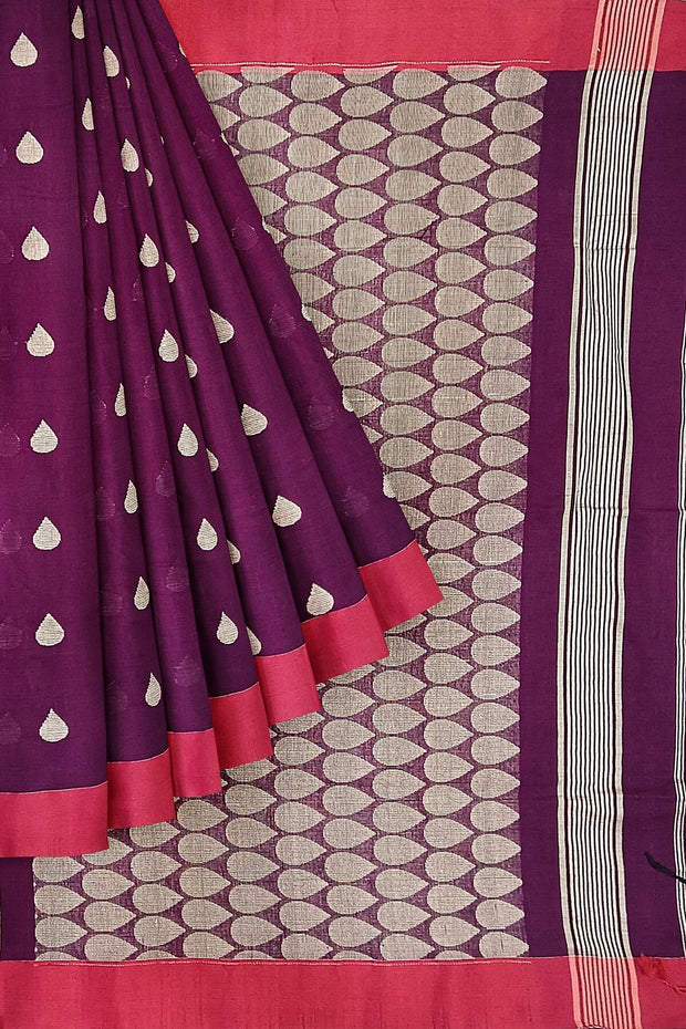 Handloom soft cotton saree in wine with jamdani pallu