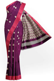 Handloom soft cotton saree in wine with jamdani pallu