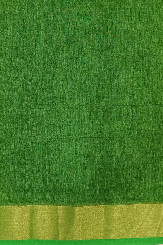 Handloom  cotton  saree in black &  green with polka dots &  tissue border