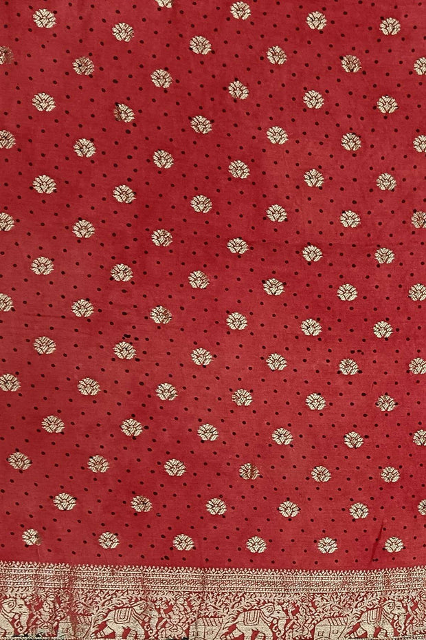 Dola silk saree in big floral  motifs  in red