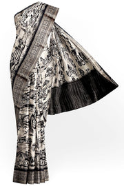 Dola silk saree in retro style in black & white