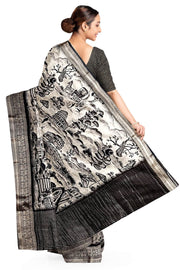 Dola silk saree in retro style in black & white