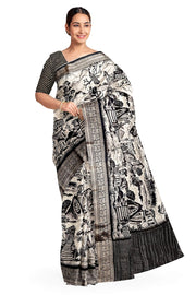 Dola silk saree in retro style in black & white