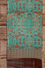 Dola silk saree with floral vines & peacocks in green