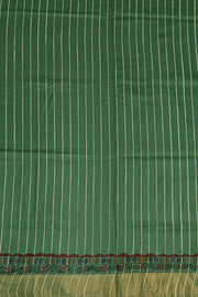 Handwoven Eri silk saree in moss green with hand painted Madhubani art