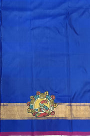 Hand painted pen kalamkari applique work on handloom Gadwal pure silk saree in &nbsp;self checks and stripes pattern