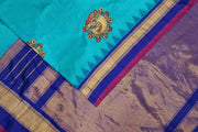 Hand painted pen kalamkari applique work on handloom Gadwal pure silk saree in &nbsp;self checks and stripes pattern