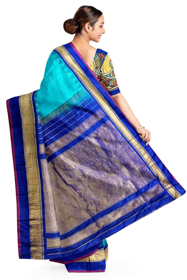 Hand painted pen kalamkari applique work on handloom Gadwal pure silk saree in &nbsp;self checks and stripes pattern