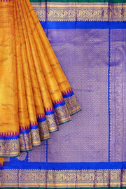 Gadwal pure silk saree  in dark mustard in self checks