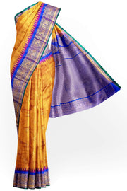 Gadwal pure silk saree  in dark mustard in self checks