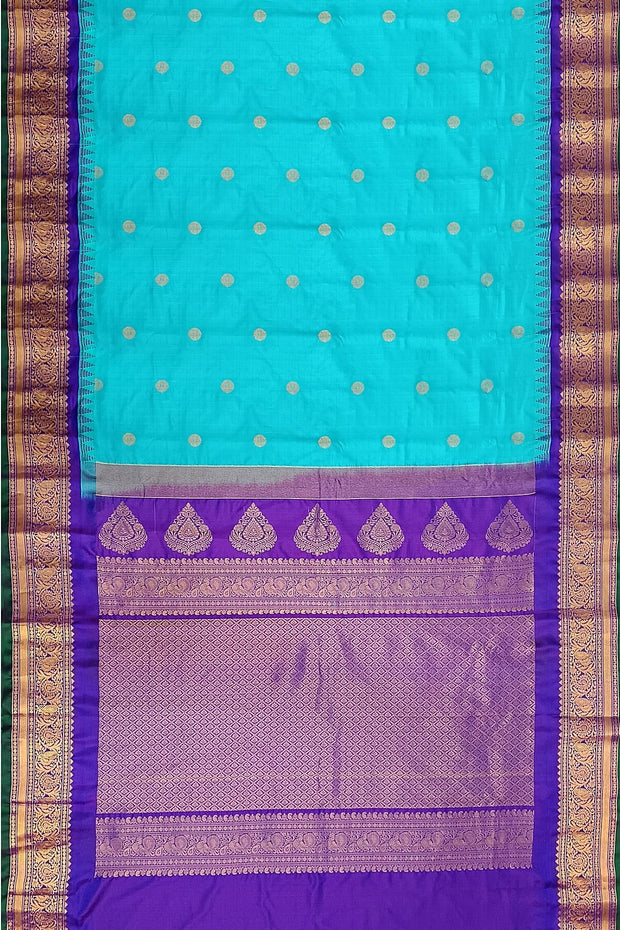 Gadwal pure silk saree  in pool blue in self checks