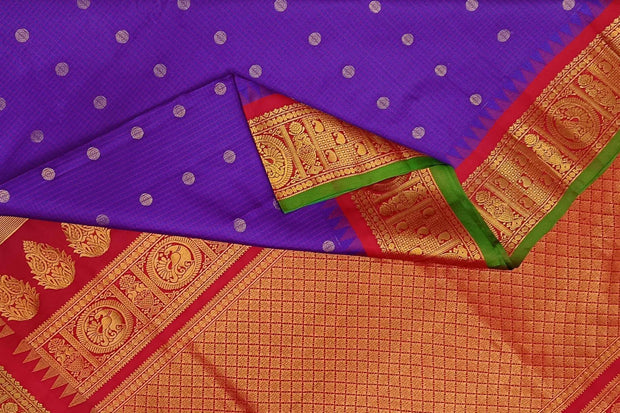 Gadwal pure silk saree in  violet in fine checks