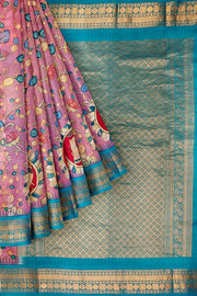 Gadwal  pure silk  floral printed  pink saree with lotus vines