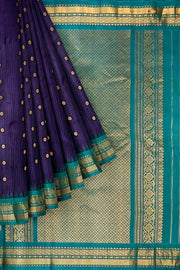 Handwoven Gadwal pure silk saree in fine checks in   violet