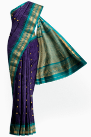 Handwoven Gadwal pure silk saree in fine checks in   violet