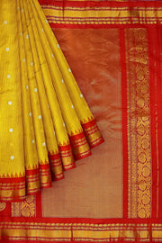 Handwoven Gadwal pure silk saree in fine checks in yellow