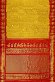 Handwoven Gadwal pure silk saree in fine checks in yellow