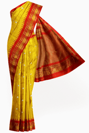 Handwoven Gadwal pure silk saree in fine checks in yellow