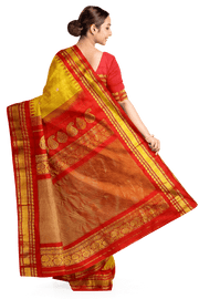 Handwoven Gadwal pure silk saree in fine checks in yellow