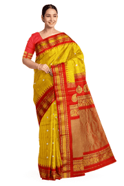 Handwoven Gadwal pure silk saree in fine checks in yellow