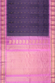 Handwoven Gadwal pure silk saree in fine checks in  violet  with small buttis