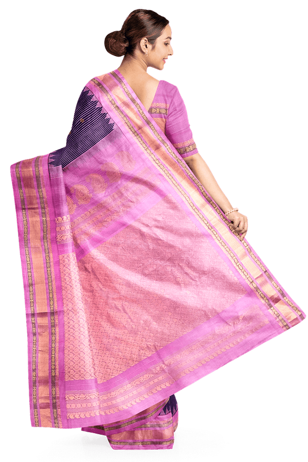 Handwoven Gadwal pure silk saree in fine checks in  violet  with small buttis