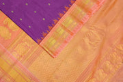 Handwoven Gadwal pure silk saree in fine checks in purple with small buttis