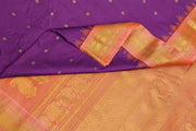 Handwoven Gadwal pure silk saree in fine checks in purple with small buttis