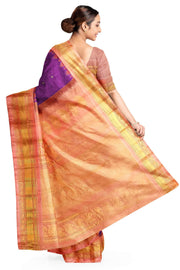 Handwoven Gadwal pure silk saree in fine checks in purple with small buttis