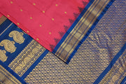 Handwoven Gadwal pure silk saree in fine checks in magenta with small buttis