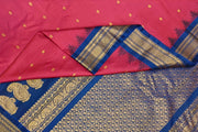 Handwoven Gadwal pure silk saree in fine checks in magenta with small buttis