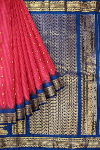 Handwoven Gadwal pure silk saree in fine checks in magenta with small buttis