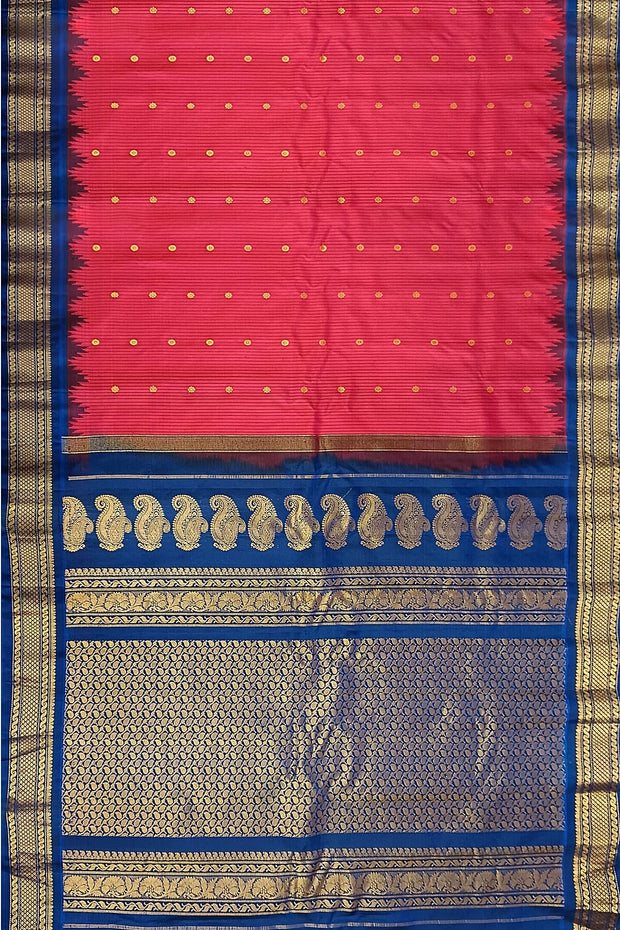 Handwoven Gadwal pure silk saree in fine checks in magenta with small buttis