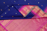 Handwoven Gadwal pure silk saree in royal blue with gold & silver buttis