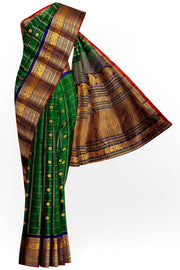 Handloom Gadwal SICO ( silk cotton) saree in bottle green