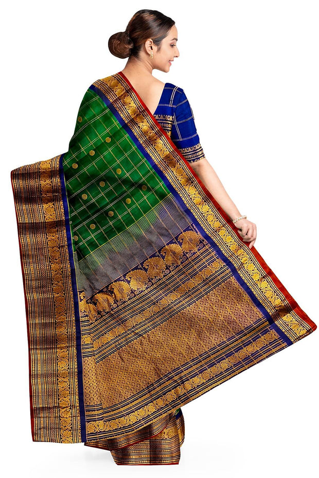 Handloom Gadwal SICO ( silk cotton) saree in bottle green