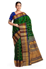 Handloom Gadwal SICO ( silk cotton) saree in bottle green