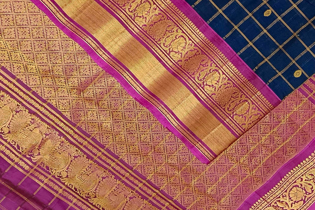 Handloom Gadwal SICO ( silk cotton) saree in navy blue