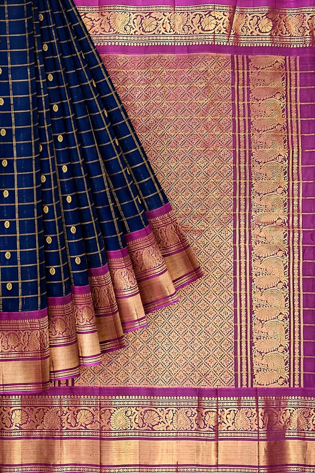 Handloom Gadwal SICO ( silk cotton) saree in navy blue