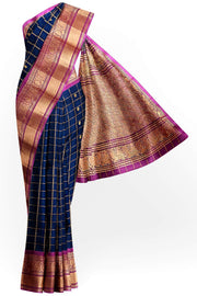 Handloom Gadwal SICO ( silk cotton) saree in navy blue