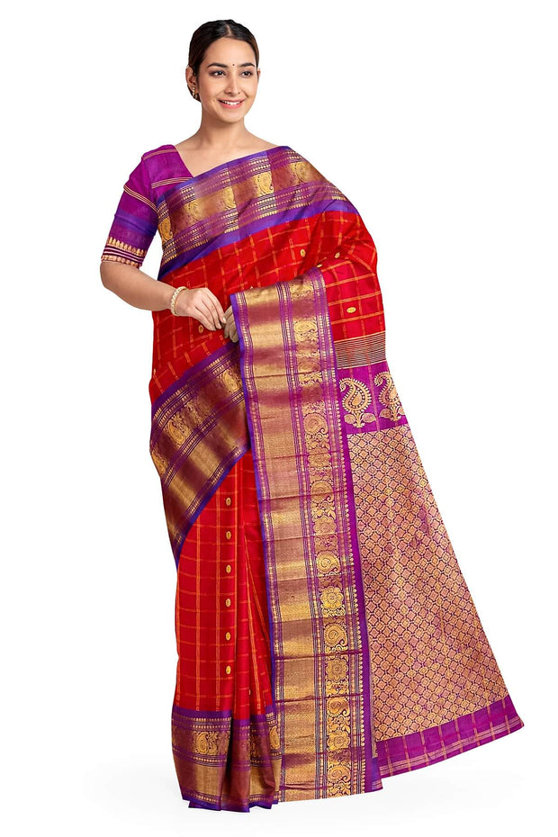 Handloom Gadwal SICO ( silk cotton) saree in red