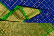 Handloom Gadwal SICO ( silk cotton) saree in royal blue  & green