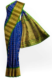 Handloom Gadwal SICO ( silk cotton) saree in royal blue  & green