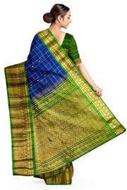 Handloom Gadwal SICO ( silk cotton) saree in royal blue  & green