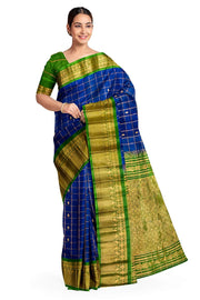 Handloom Gadwal SICO ( silk cotton) saree in royal blue  & green