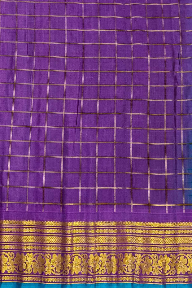 Handloom Gadwal SICO ( silk cotton) saree in bottle green  & purple