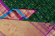 Handloom Gadwal SICO ( silk cotton) saree in bottle green  & purple