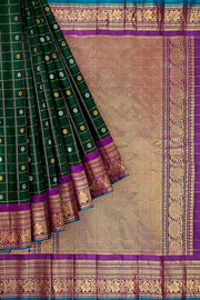 Handloom Gadwal SICO ( silk cotton) saree in bottle green  & purple