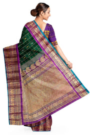 Handloom Gadwal SICO ( silk cotton) saree in bottle green  & purple